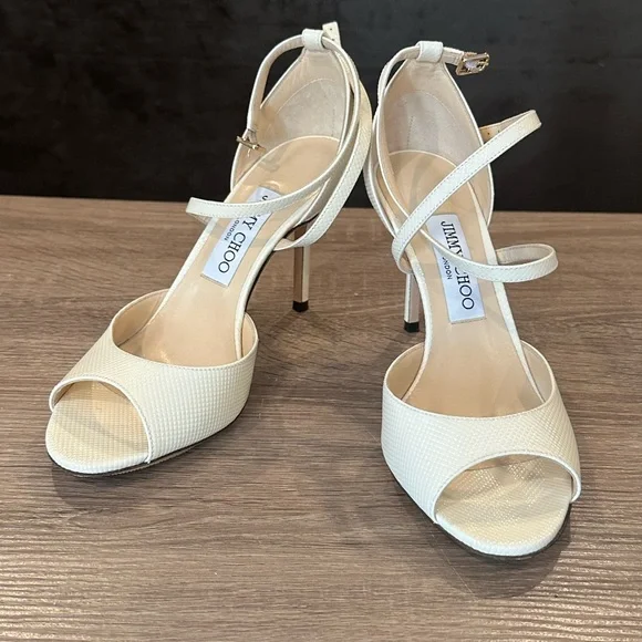 JIMMY CHOO EMSY 85MM CHEVRON EMBOSSED PATENT SANDAL HEELS  Size 37/7 - Picture 7 of 9